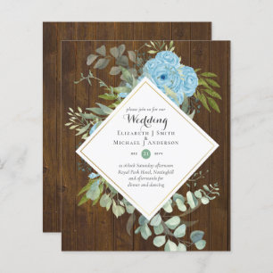 Papier BUDGET Blue Floral Mariage Invitations Eucalyptus