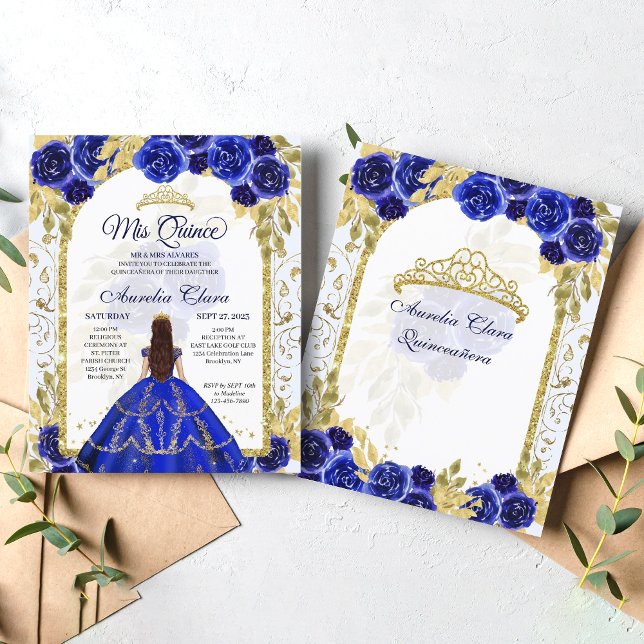 Papier Budget Blue Floral Princess Gold Arch Quinceanera (Créateur téléchargé)