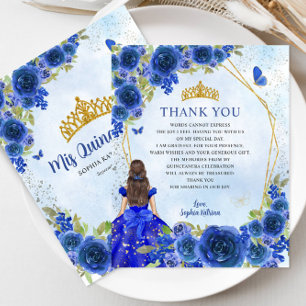 Papier Budget Blue Floral Princesse Quinceañera Merci