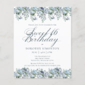 Papier Budget Blue Floral Sweet 16 Anniversaire Invitatio (Devant)