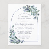 Papier Budget Blue Floral Sweet 16 Anniversaire Invitatio (Devant)
