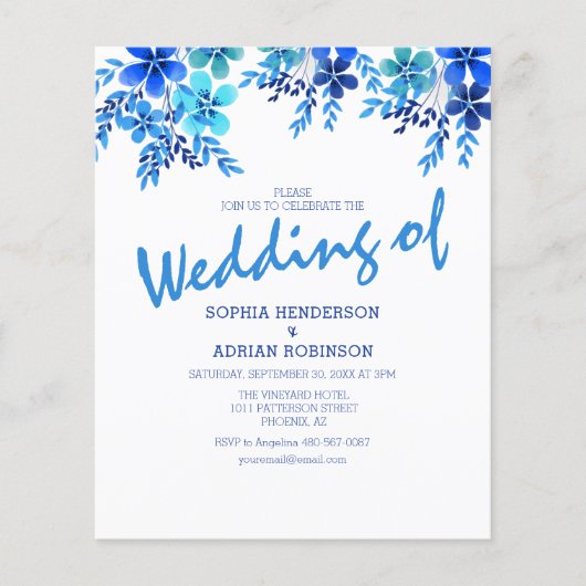 Papier Budget Blue Floral Wedding Invitations (Devant)