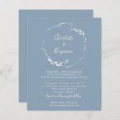 Papier Budget Blue Floral Wreath Script Wedding Invitatio (Devant / Derrière)