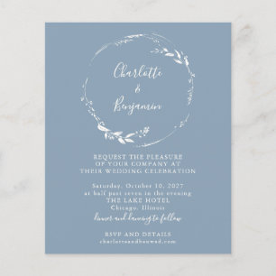 Papier Budget Blue Floral Wreath Script Wedding Invitatio