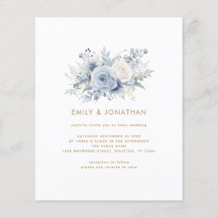 Papier Budget Blue Florals Gold Texte QR Mariage invite