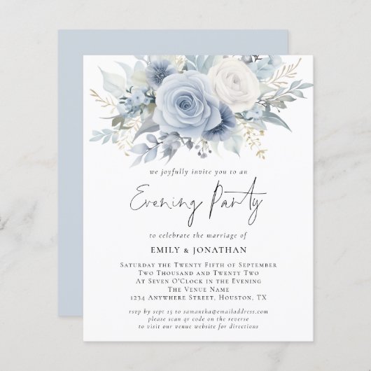 Papier Budget Blue Florals QR Code Mariage Soirée (Devant / Derrière)