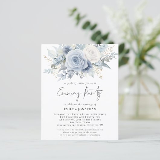Papier Budget Blue Florals QR Code Mariage Soirée (Debout devant)