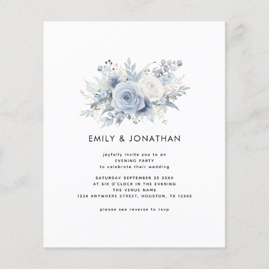 Papier Budget Blue Florals QR Mariage Soirée (Devant)