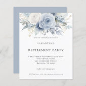 Papier Budget Blue Florals Retraite Party Invitation (Devant / Derrière)