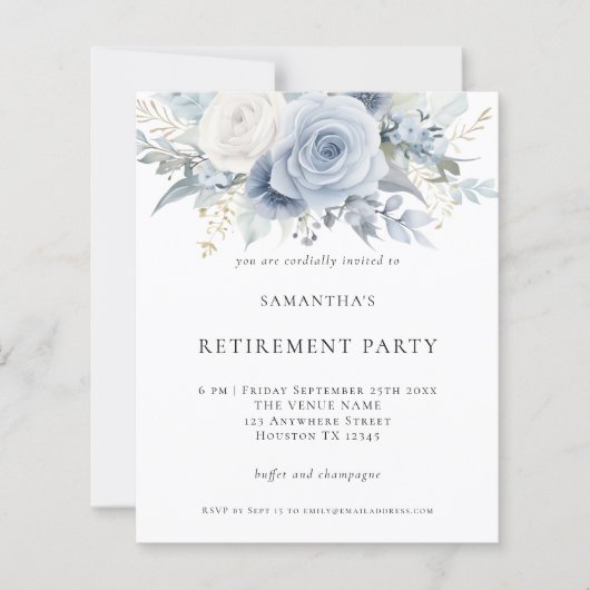 Papier Budget Blue Florals Retraite Party Invitation (Devant)