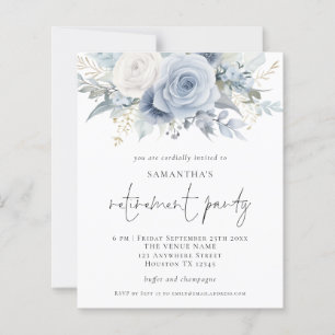 Papier Budget Blue Florals Script Retraite Invitation de