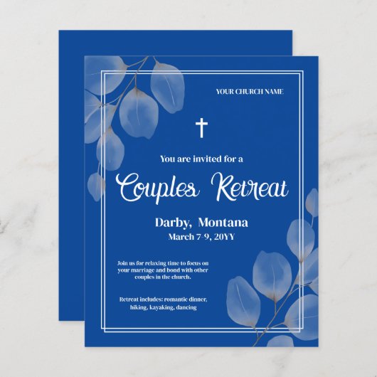Papier Budget Blue Foliage Couples Retraite Invitation (Devant / Derrière)