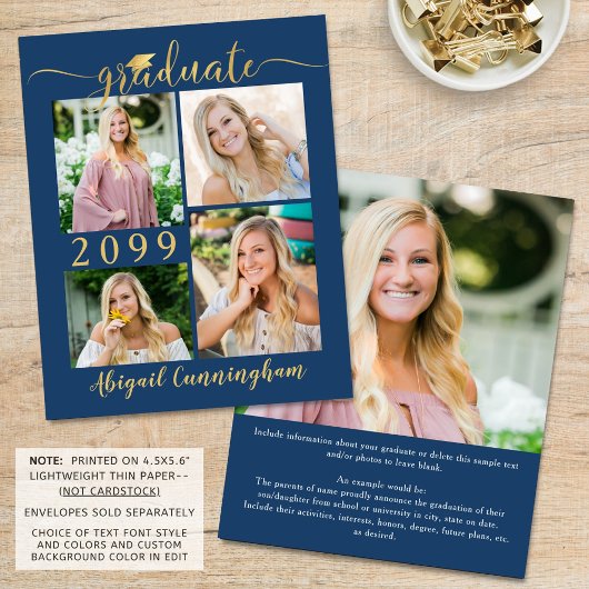 Papier Budget Blue Gold 5 Photo Graduate Faire-part