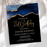 Papier Budget Blue Gold Agate 21e anniversaire Invitation<br><div class="desc">Cette invitation branchée de 21e anniversaire présente une aquarelle d'une géode d'agate dans les tons bleu avec des reflets d'or. Les mots "21e anniversaire" apparaissent dans la parties scintillant en faux or dans la police décorative moderne d'écriture manuscrite. Customisez-le avec le nom de l'honoré dans le texte couleur or et...</div>