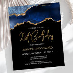 Papier Budget Blue Gold Agate 21e anniversaire Invitation<br><div class="desc">Cette invitation branchée de 21e anniversaire présente une aquarelle d'une géode d'agate dans les tons bleu avec des reflets d'or. Les mots "21e anniversaire" apparaissent dans la parties scintillant en faux or dans la police décorative moderne d'écriture manuscrite. Customisez-le avec le nom de l'honoré dans le texte couleur or et...</div>
