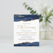 Papier Budget Blue Gold Agate 50e anniversaire Invitation (Debout devant)