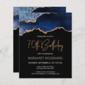 Papier Budget Blue Gold Agate 70e anniversaire Invitation (Devant / Derrière)