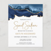 Papier Budget Blue Gold Agate Sweet 16 Invitation (Devant)