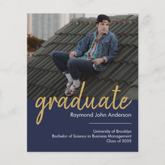 Papier Budget Blue Gold Faire-part de graduation photo (Devant)