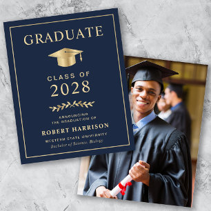 Papier Budget Blue Gold Faire-part de graduation photo