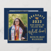 Papier BUDGET Blue Gold Script 4 Photo GRAD Faire-part (Devant / Derrière)