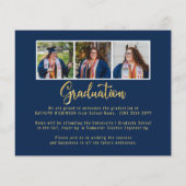 Papier BUDGET Blue Gold Script 4 Photo GRAD Faire-part (Dos)