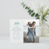 Papier Budget Blue Green Branch Mariage Photo Invitation (Debout devant)