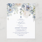 Papier BUDGET Blue Hydrangea & Rose Baptême Invitation (Devant)