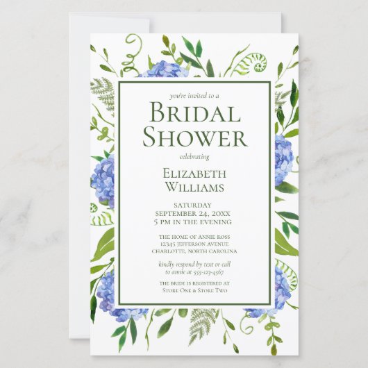 Papier Budget Blue Hydrangeas Aquarelle Baby Shower Maria (Devant)