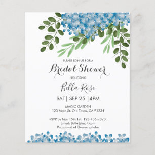 Papier Budget Blue Hydrangeas nuptiale douche Invitation
