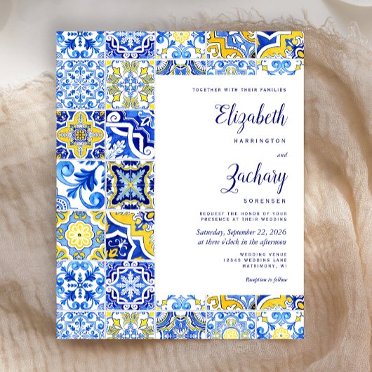 Papier Budget Blue Jaune Portugais Carrelage Invite Maria