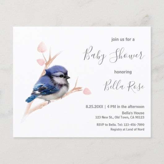 Papier Budget Blue Jay Baby shower Invitation (Devant)