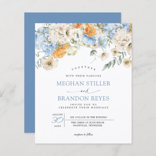 Papier Budget - Blue Marigold Fleurs sauvages Mariage Inv (Devant / Derrière)