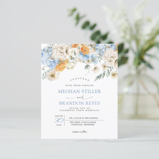 Papier Budget - Blue Marigold Fleurs sauvages Mariage Inv (Debout devant)