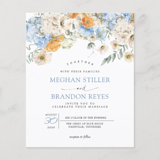 Papier Budget - Blue Marigold Fleurs sauvages Mariage Inv (Devant)