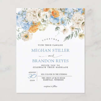 Papier Budget - Blue Marigold Fleurs sauvages Mariage Inv