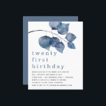 Papier Budget Blue Moderne Foliage Vingt et unième Invita<br><div class="desc">Blue Modern Foliage Vingt premier Invitation. Une alternative économique pour PETIT 4, 5 po x 5, 6 po. Disponible dans un STOCK SEMI GLOSS 110 lb CARD ou un STOCK SATIN FINISH 80 lb THINNER PAPER. Les enveloppes sont en option. Style informel. Les feuilles d'aquarelle profonde moderne décorent le dessus...</div>