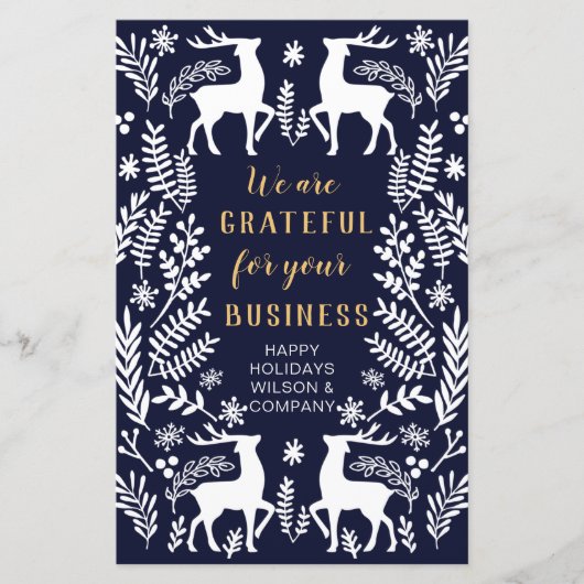 Papier Budget Blue Nordic Reindeer Business Holiday Card (Devant)