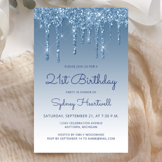 Papier Budget Blue Parties scintillant Drip 21st Birthday