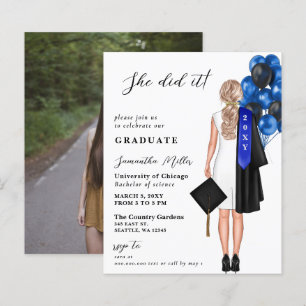 Papier Budget Blue Photo Elle L'A Fait Graduation Invitat