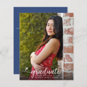 Papier Budget Blue Photo Graduation Script Invitation (Devant / Derrière)