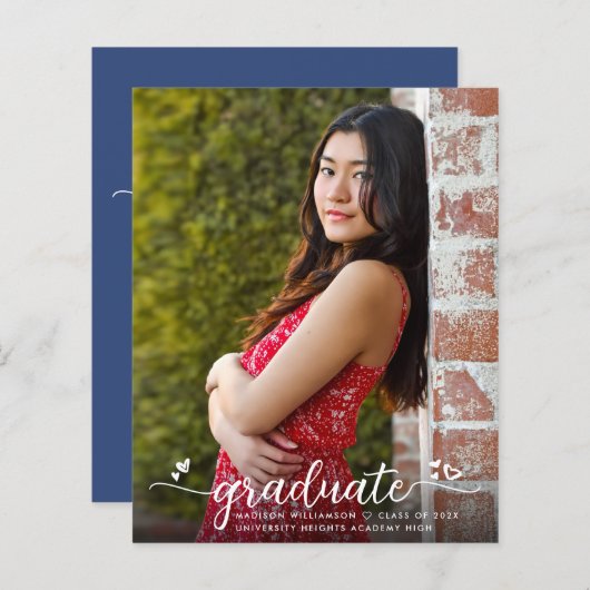 Papier Budget Blue Photo Graduation Script Invitation (Devant / Derrière)