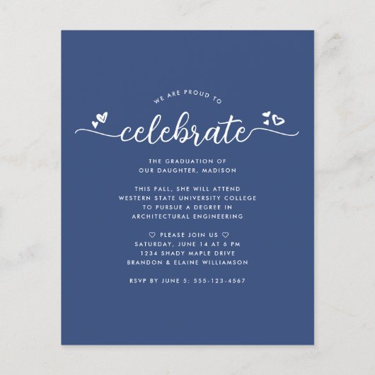 Papier Budget Blue Photo Graduation Script Invitation (Dos)
