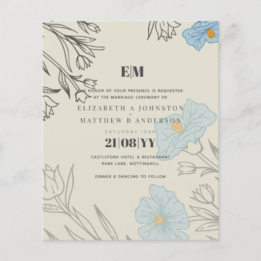 Papier BUDGET Blue Poppy Magnolia Faire-part de mariage (Devant)
