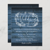 Papier Budget Blue Rustic Bois Foliage Invite Mariage (Devant / Derrière)