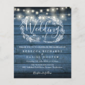 Papier Budget Blue Rustic Wood Photo Wedding Invitation (Devant)