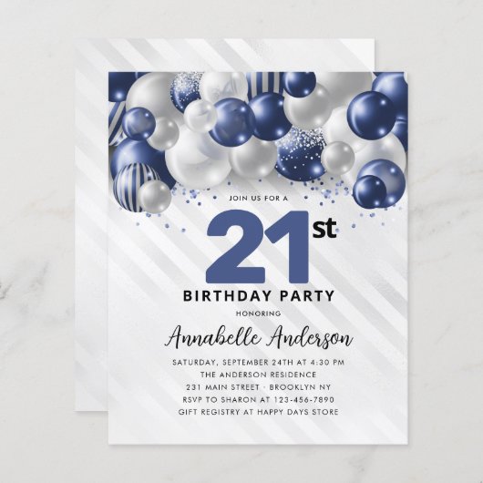 Papier Budget Blue Silver Balloon Parties scintillant 21e (Devant / Derrière)
