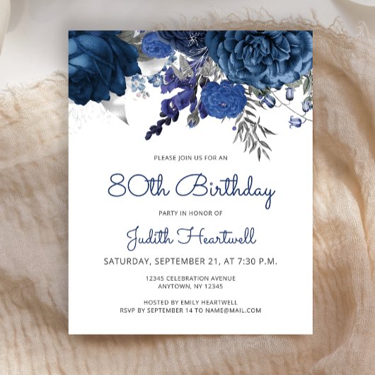 Papier Budget Blue Silver Floral 80e anniversaire Invitat