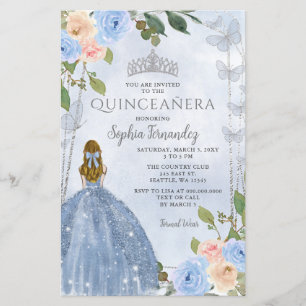 Papier Budget Blue Silver Floral Princesse Quinceañera