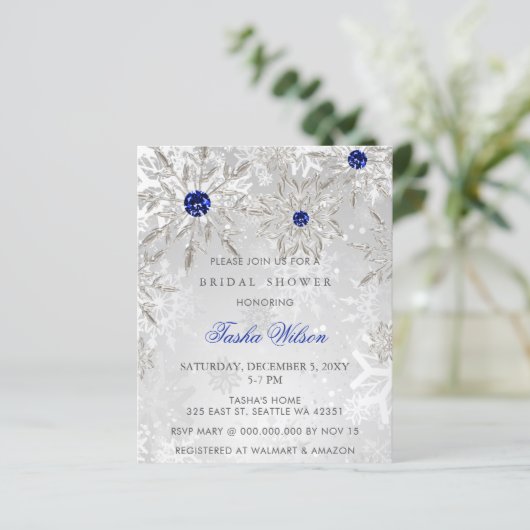 Papier Budget Blue Snowflake Invitation de la douche nupt (Debout devant)
